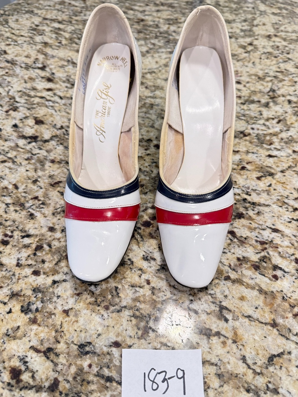 Vintage patent leather pumps red white blue rockabilly pinup narrow heel SZ 7 - Picture 11 of 13